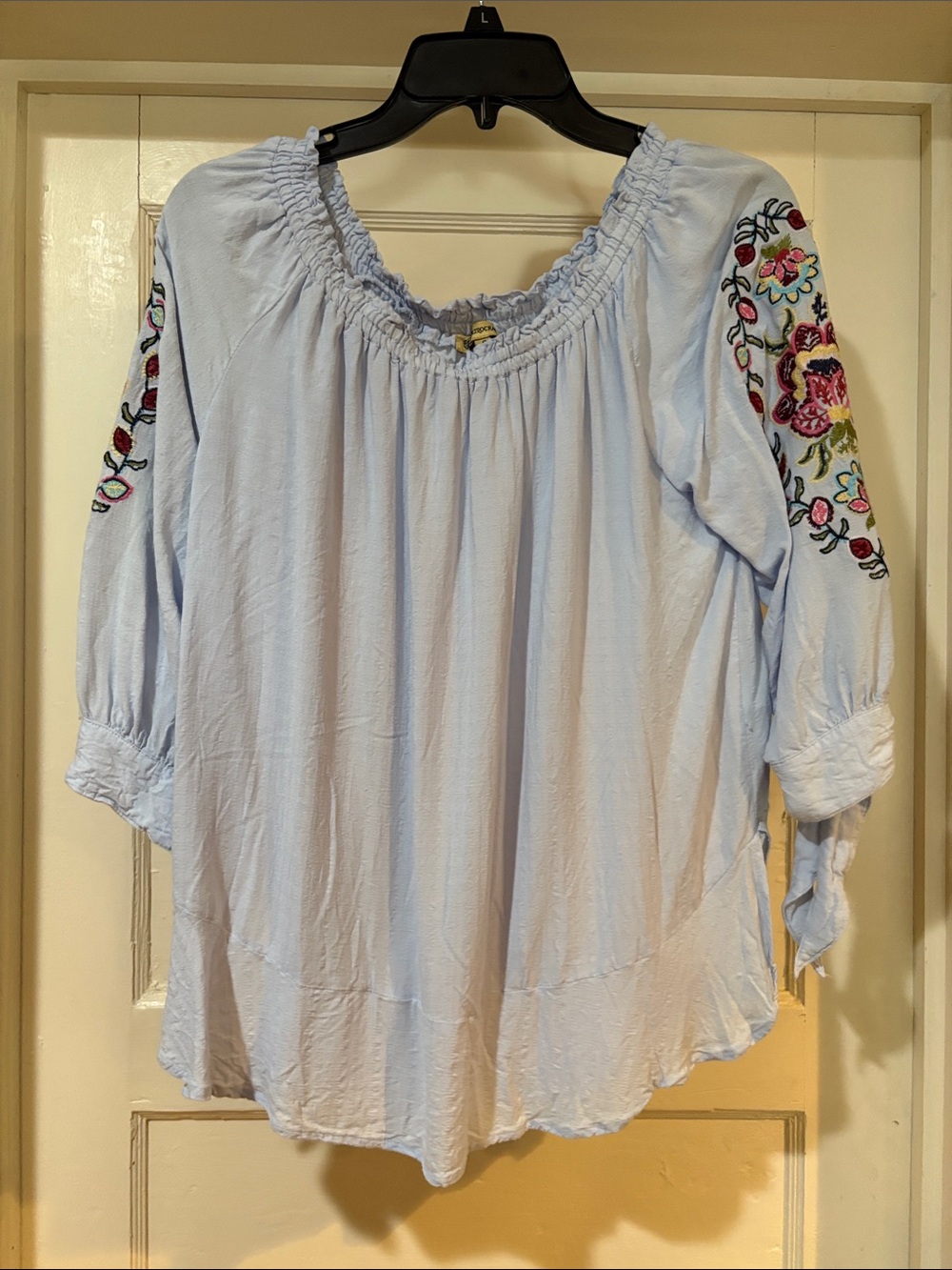 Democracy L Light Blue Embroidered Peasant Top - Women